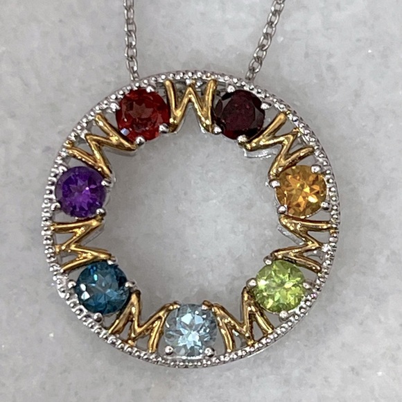 MOM Multigemstone 14K YG Sterling Silver Eternity Pendant Necklace - Picture 7 of 13